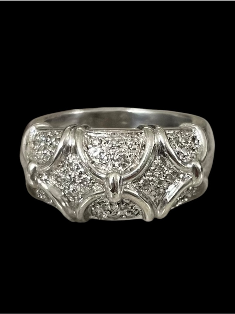 Real Diamond Pave Sterling Silver 925 Geometric Thick Band Ring in Size 7.25
